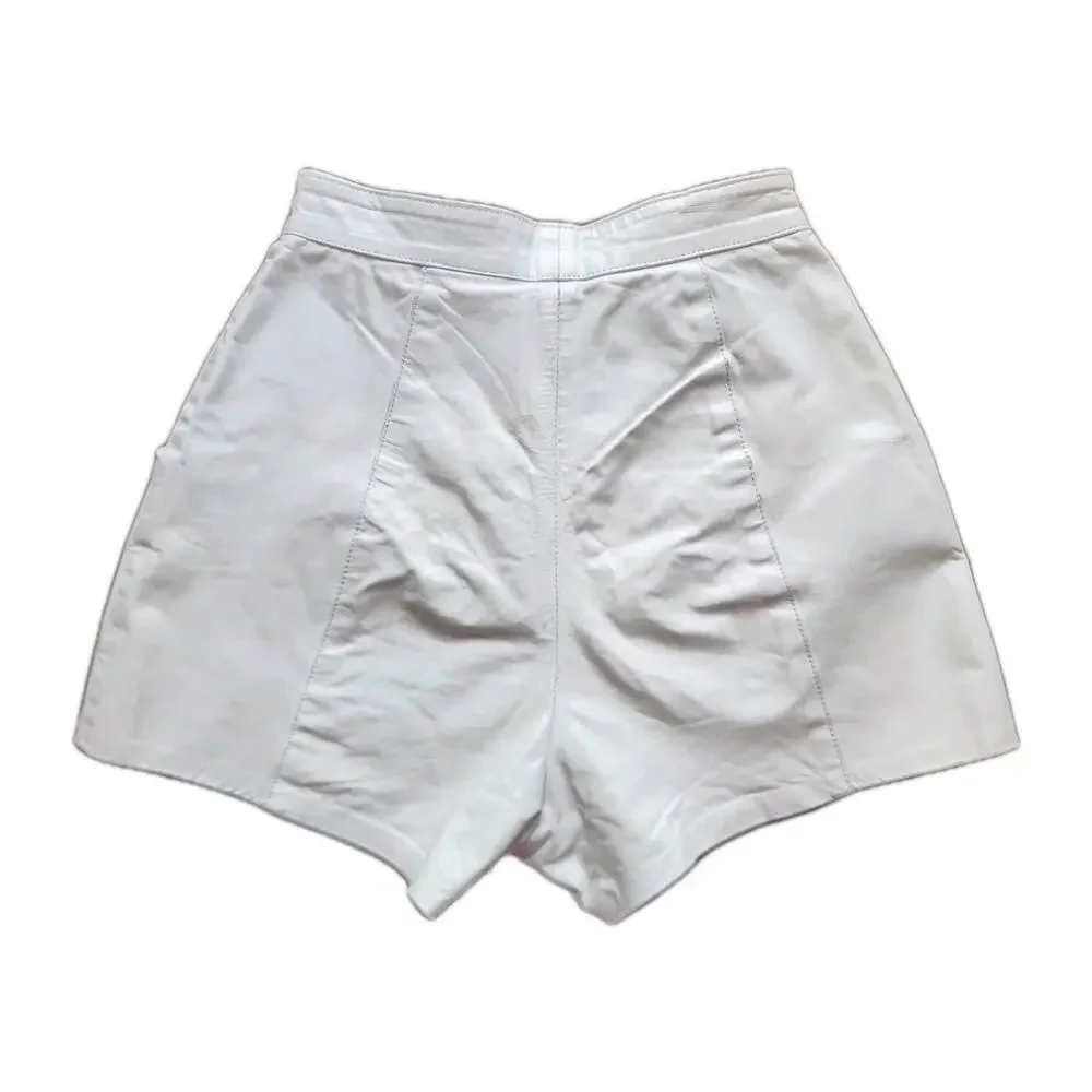 Vintage S&U Leather Fashions White Leather Mom Shorts High Waist 25” Waist